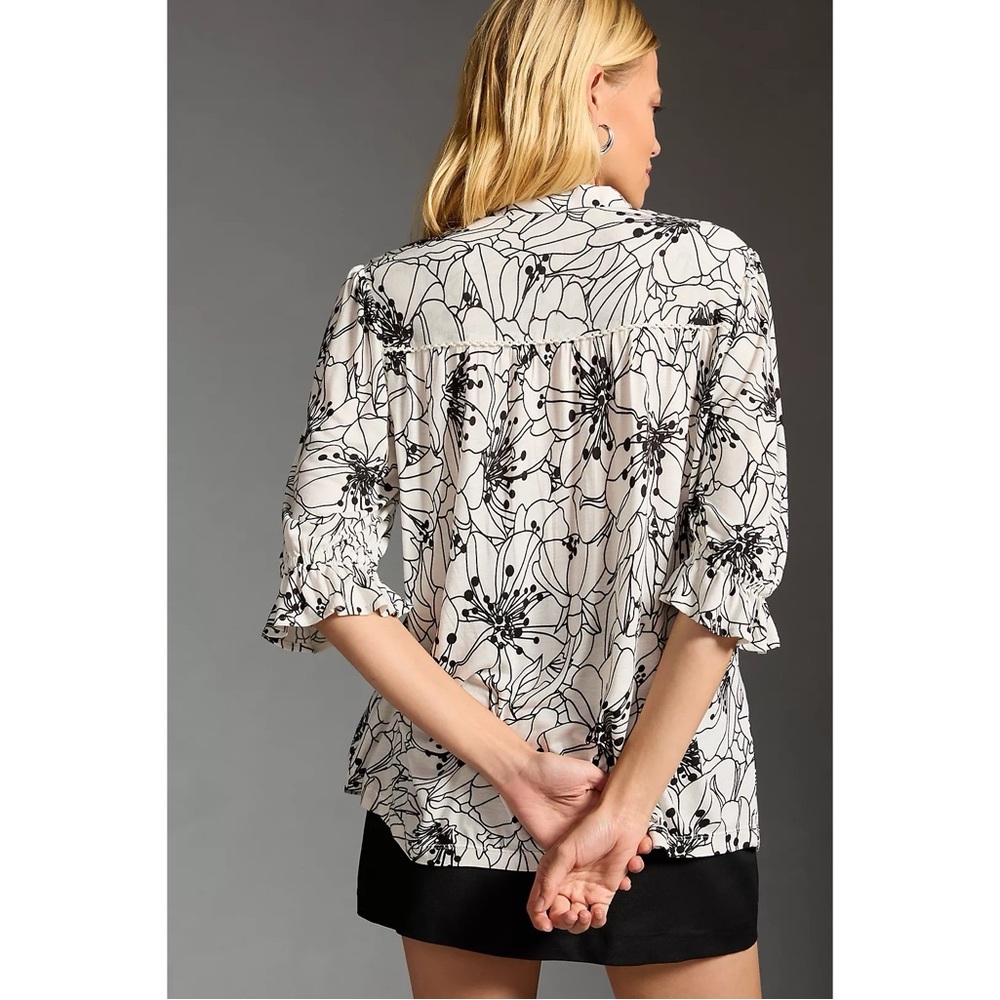 Anthropologie Bl-nk London Stephanie Top in Black & White Floral Print - Picture 3 of 11